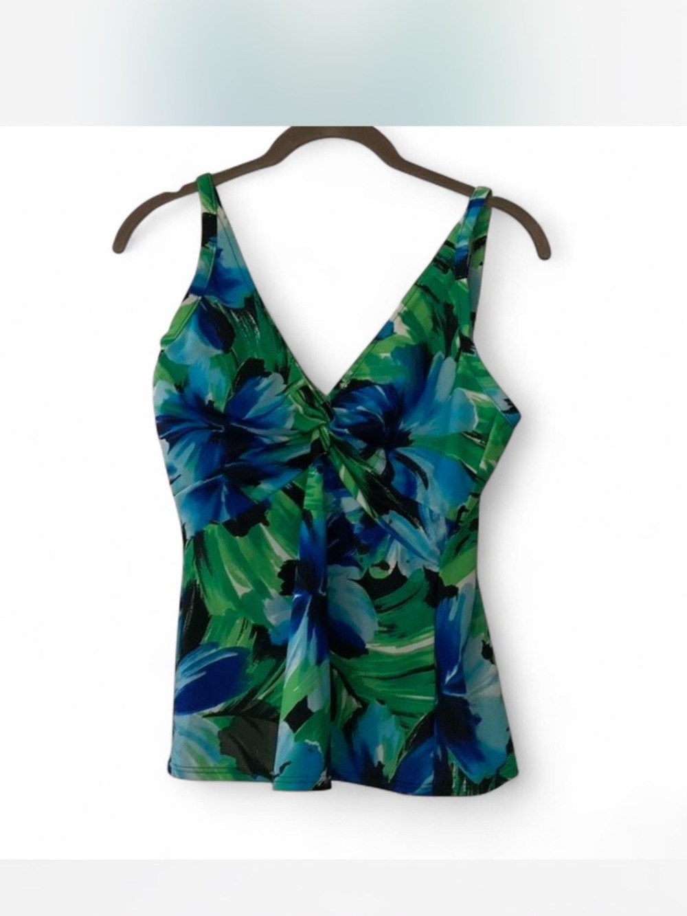 Floral V-Neck Swim Camisole in Blue & Green